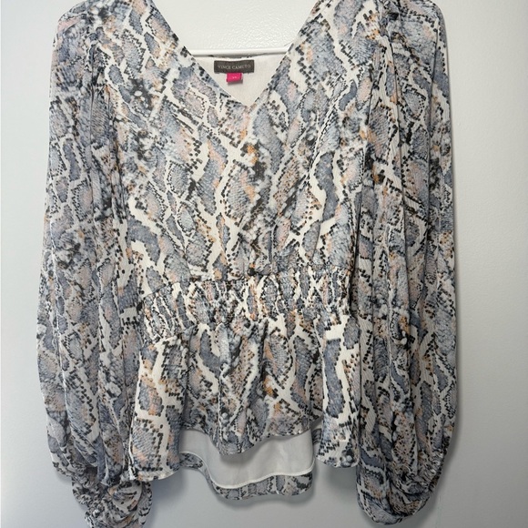 Vince Camuto Gray and Black Wrap Blouse - Picture 1 of 7